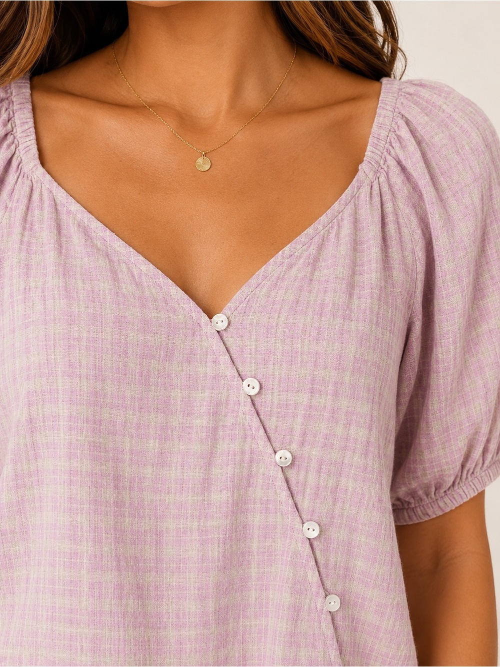Madewell Plus Size 3X Linen Blend Puff Sleeve Button Wrap Top Sweet Lavender Pld - Picture 3 of 13